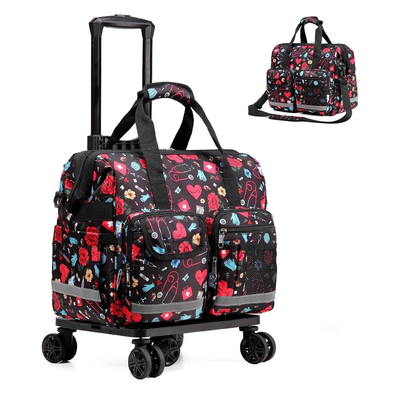 Expandable Duffel Bag with Wheels, Professional Nylon High-Capacity Luggage for Healthcare Professionals, Multifunctional Travel Duffels, Portable Overnight Bag with Quick Access Zip, Dustproof
