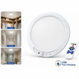 No Wiring Motion Sensor Ceiling Light with Remote, Wireless Ceiling Light Battery Operated, No Wiring, Magnetic, Dimmable Shower Light, Timer, 3 Color 6000K, Rechargeable Light for Closet Hallway outdoorfun outdoorfun