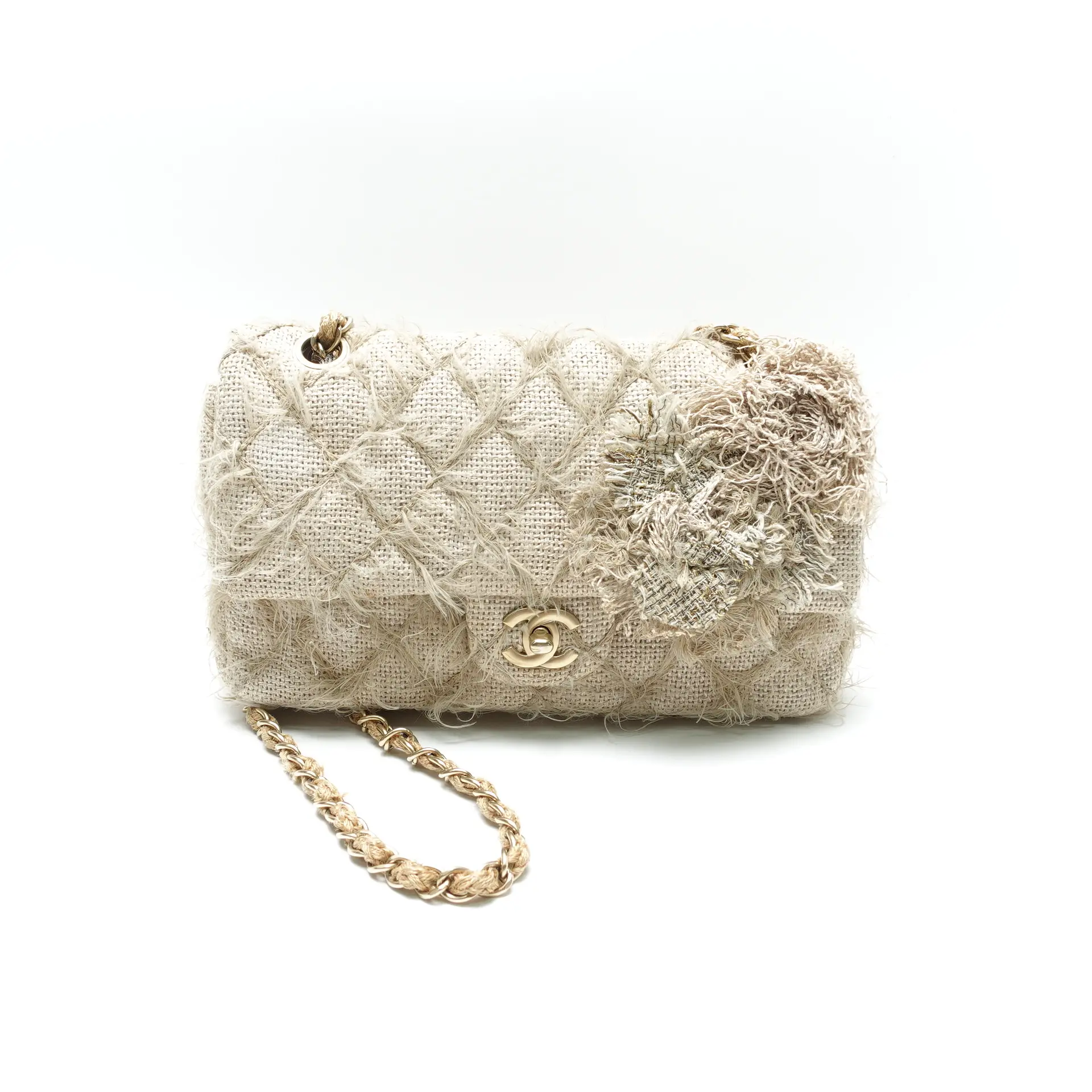 Pre-owned CHANEL Linen Shoulder Bags Classic Flap Beige Shoulder Bag T10431678
