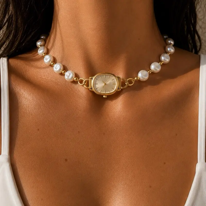 RAVELLO PEARL WATCH NECKLACE - GOLDIE BABY - vintage freshwater pearl watch necklace