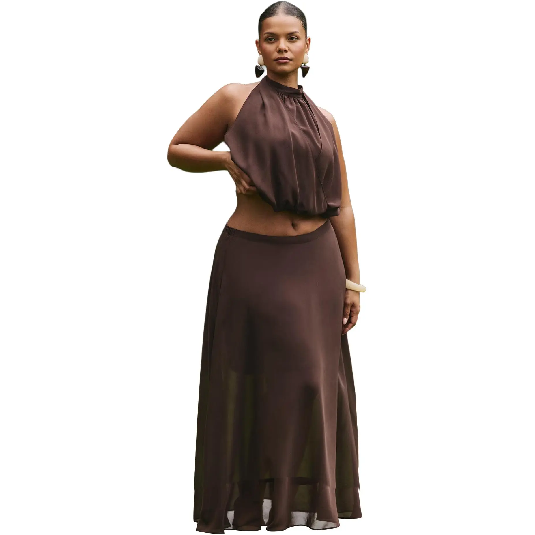 ELOQUII Women's Plus Size Semi-Sheer Chiffon Circle Skirt