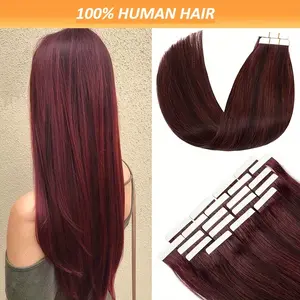 Wholesale 2025 Arrived 18-26 Inch (Black/Burgundy) Invisible Tape in Hair Extensions Human Hair - Silky Straight Tape in Human Hair Extensions - Color # 1B/99J Black to Wine Red - 40pcs/ 2set/ pack/ 60g