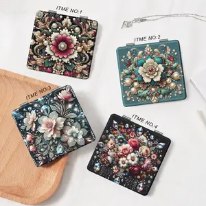 Vintage Flower Pattern Makeup Mirror, 1 Count Handheld Folding Mirror, Portable Makeup Tool for Women & Girls, Cosmetic Mirror for Daily Use