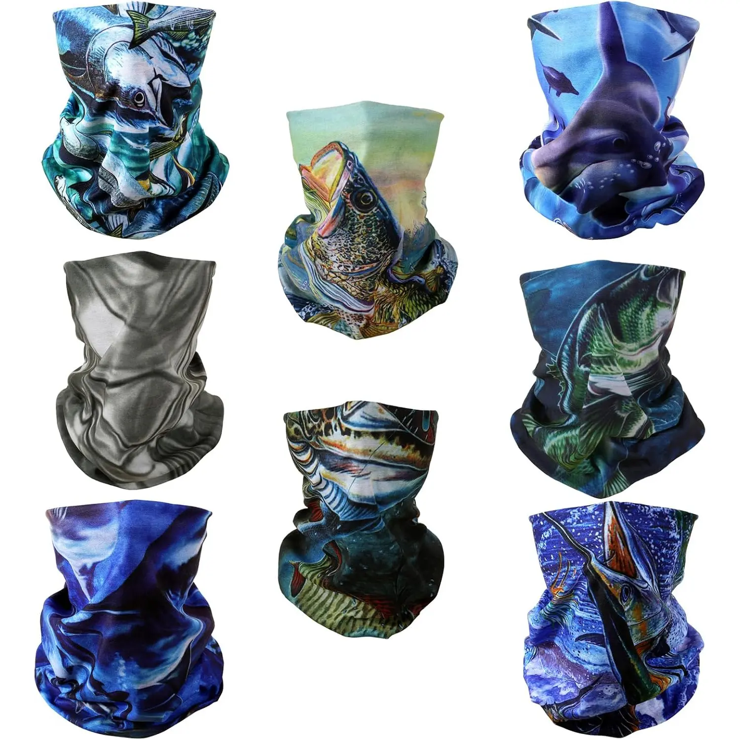 8 Pack Neck Gaiter Face Cover 19.7 x 9.8 Inch Polyester Bandana Head Wrap Balaclava Helmet Liner Tube Scarf for Outdoor Sports