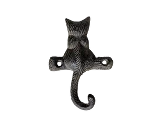 Cast Iron 4 Inch Single Rustic Brown Cat Kitty Coat Hat Key Purse Bag Hook Rack Hanger - Decor Shelves Hanging