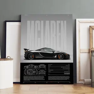 1 Count Wooden Framed Canvas, McLaren Supercar Specification Poster, Modern Art, Fashion Poster, Living Room Bedroom Decoration, Hallway Office Mural, Kitchen, Home Poster, Ideal Gift, High Definition, Waterproof, Artwork, Canvas Wall Art