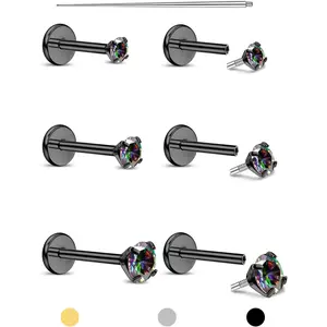 Graduation Gift Flat Back Earrings Studs - 14K Gold Filled Internal Thread Stud 18G 16G Piercing Jewelry for Cartilage Helix Tragus Hypoallergenic Labret Lip Conch Nose Rings 316L Stainless Steel Stud for Women Men