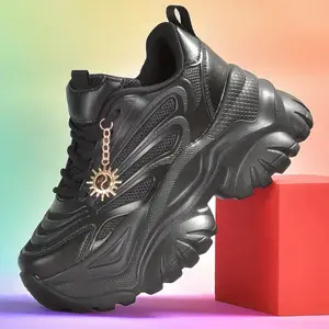Women'S Fashion Sneakers, All-Season Lightweight Sports Shoes, Breathable Mesh, EVA Sole, Non-Slip Platform Wedge, 2.36inch Height Increase, Solid Color, Fabric Upper & Inner, Trendy Skateboard Style
