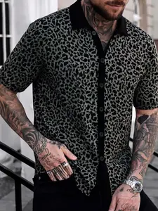 Men's leopard print button up polo shirt - made of loose and breathable fabric, featuring vintage wild prints, suitable for night outings and casual street wear 🔥 # LeopardPrint # Men's Clothing