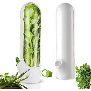 ONESHOW Herb Fresh-Keeping Box Cilantro Container ABS Plastic Transparent Storage Meal Prep Containers for Kitchen Refrigerator Freshness Preservation Modern Green Utensils White