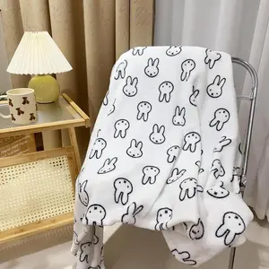 ​​Miffy Rabbit Flannel Cartoon Blanket Ultra-Soft Air Conditioning Throw for Nap Stroller Bedroom Ins Style Autumn Winter Gift