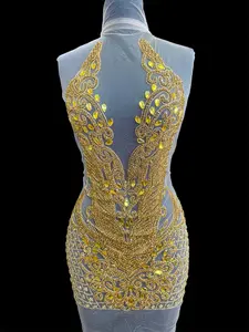 Brenda Gold Rhinestone Bodice Applique