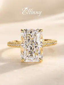 Effinny 14K Gold Plated 6.0ct Radiant Cut Non-tarnish Engagement Ring, CZ Luxury Affordable Travel-friendly Women's Jewelry for Daily Wear
