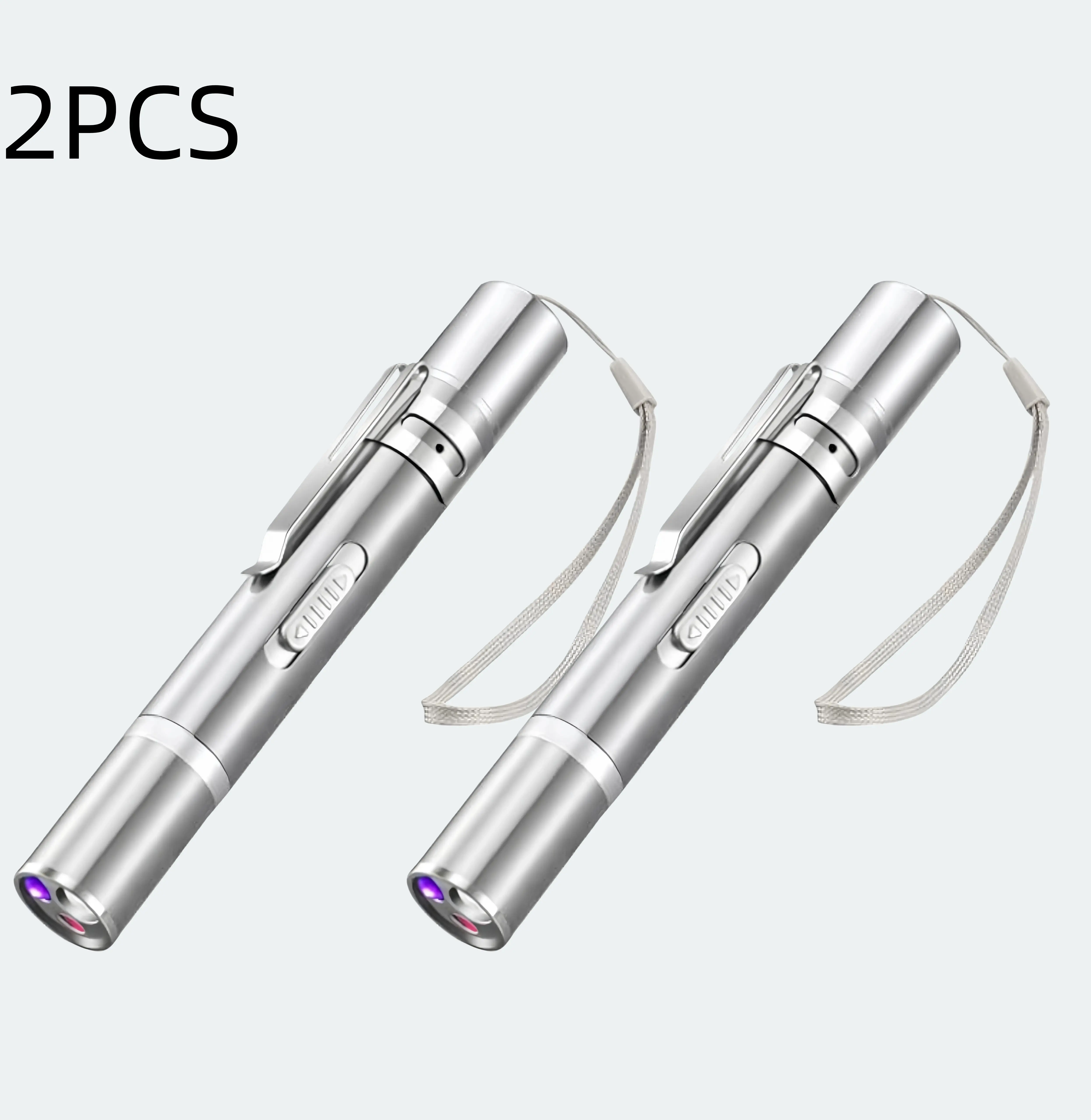 2PCS 3-in-1 Multi-Functional LED Flashlight-UV Light, USB Rechargeable Pointer Pen, Practical Party Gift for Home & Office