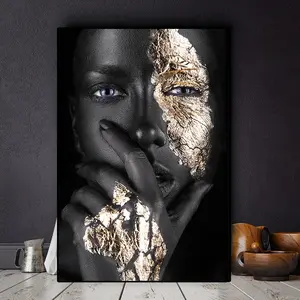 Unframed Black & Golden African Woman Oil Painting on Canvas  Wall Art for Living Room Decor Print for Living Room Abstract Canvas Wall Art -Home Office Decor Poster Decoration Ornaments Artistic Photo  Artistic Portrait Drawing Muti Ornaments Decoration