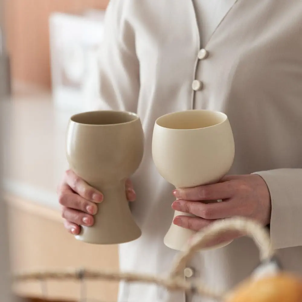 Ceramic Goblet  Wine Glasses Set Of 2 10 Oz