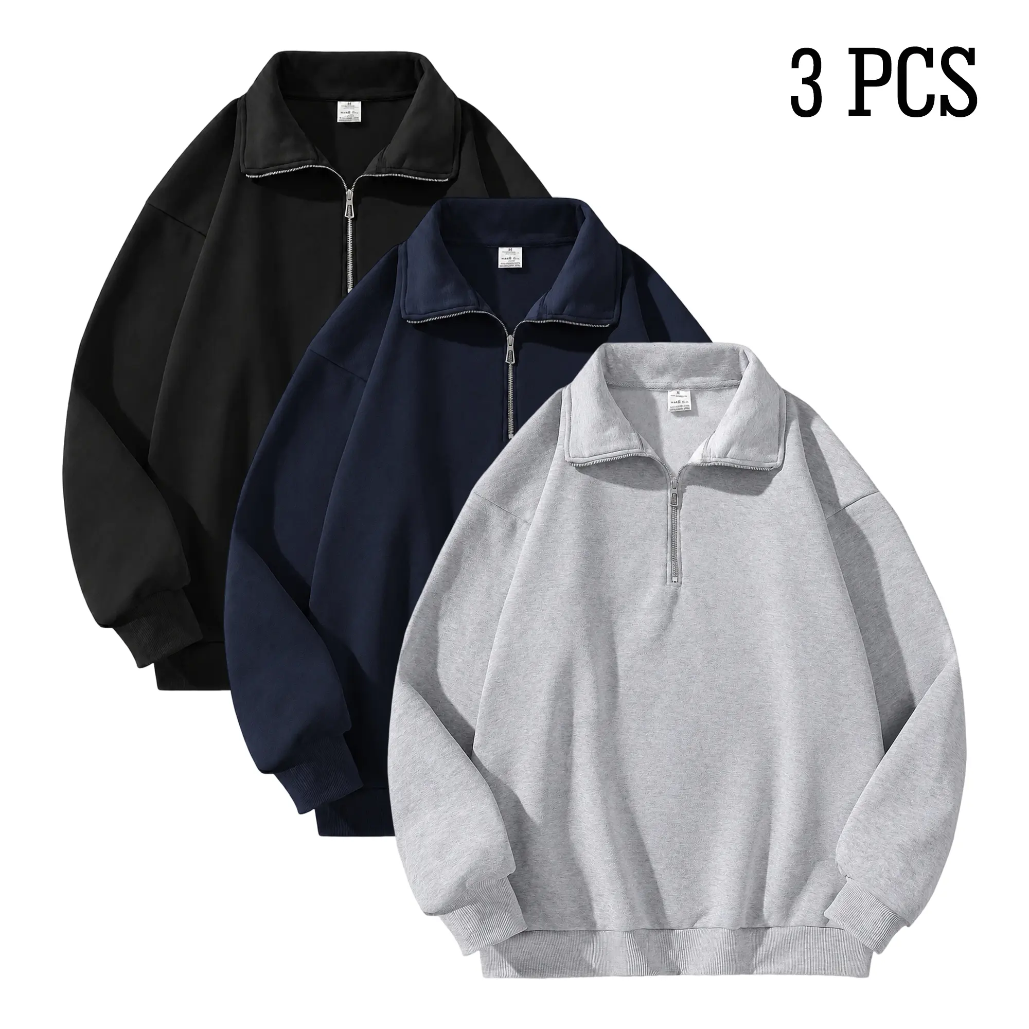 Men's Half-Zip Mock Neck Athletic Sweatshirt - 2024 Autumn Winter New Polyester Knit, Medium Length, Soft Warm Comfortable Solid Color, Everyday Wear, Machine Washable, Unisex Fit, Half Zip Front, Standard Sizes