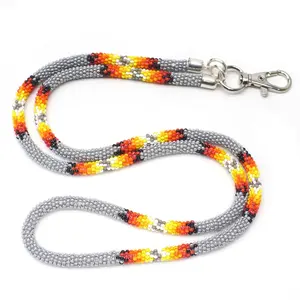 Handmade beaded Grey rope style lanyard