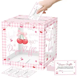 51 count Cherry Diaper Raffle Tickets with Box for  Shower , She's the Cherry  Top  Shower Decorations  Bow Clear Diaper Raffle Box