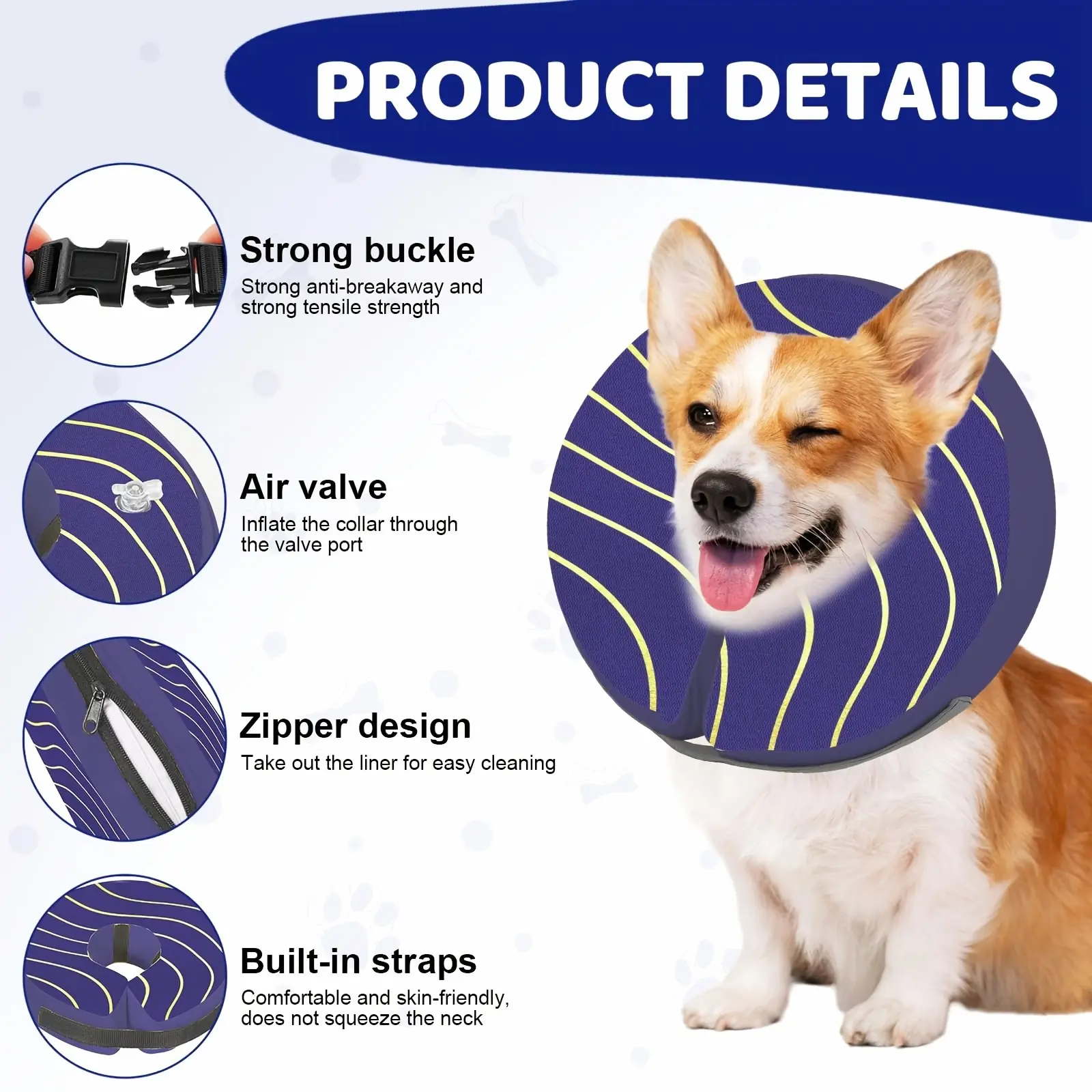 AirOutelle Adjustable Inflatable Soft Donut Collar, Portable Washable Protective Cone for Dog & Cat, Daily Grooming Nail Trimming and Travel