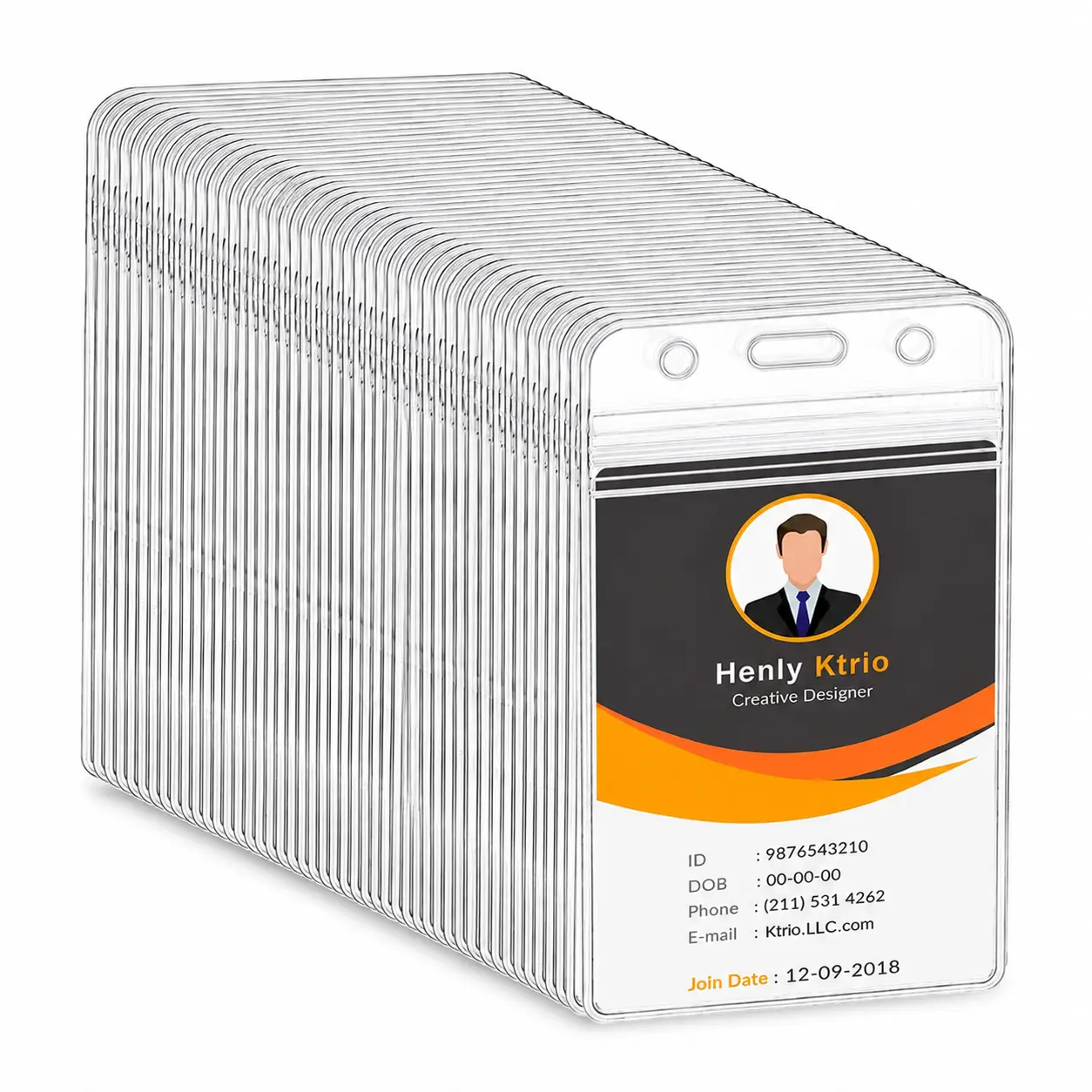 KTRIO 30 Pack Clear Vertical ID Badge Holder with Resealable Zip | Fits Standard Cards, Durable PVC Material, Clear Visibility, Easy Daily Use
