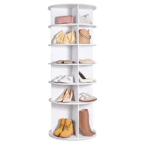 VEVOR 6-Tier Rotating Shoe Rack Tower 360° Spinning Shoe Display Carousel White