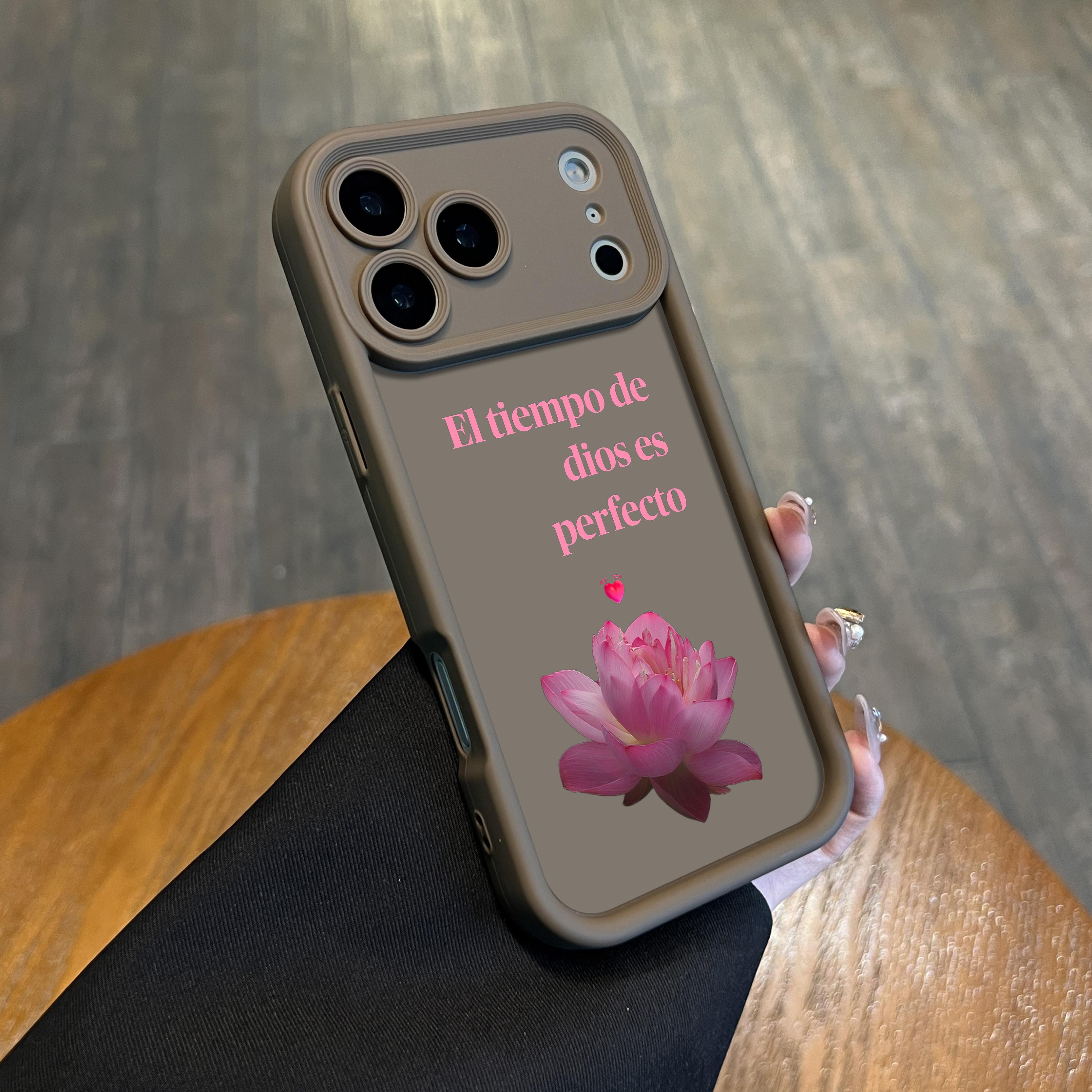 Elegant Lotus Design Lanyard Phone Shell El Tiempo De Dios Es Perfecto for iPhone Samsung 17Pro Max Air 16 15Plus 14 13 12 11 XR XS Galaxy S25 S24 S23 S22 A71 A56 A55 A54 A53 A52 Luxury Matte Texture Religious Birthday Gift For Her .NN131