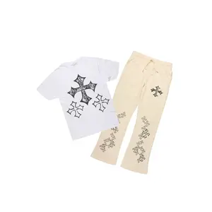 Marzion White/Beige T-Shirt/Relaxed Track Set