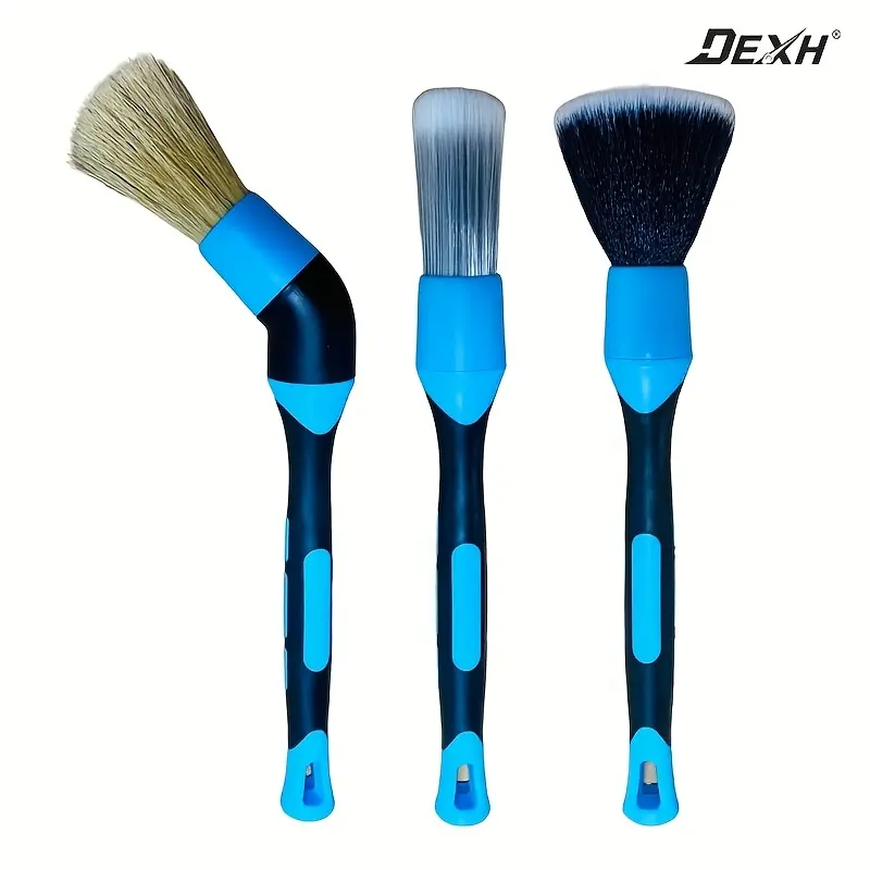 3-Piece Car Detailing Brushes Set, Elbow Brush with Rubber Handle, for Wheel Hub Cleaning, Automotive Maintenance Accessories