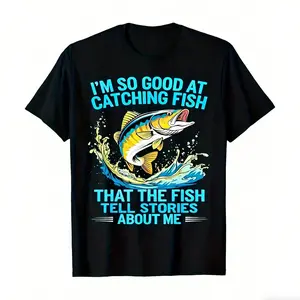 Humorous Men's Fishing TShirt Featuring I Fish So Well The Fish Tell Stories with Jumping Fish Graphic Lightweight Breathable 100 Cotton Casual AllSeason Outdoor Apparel Sizes SXXXL Machine Washable Perfect Gift Retro Vintage Style