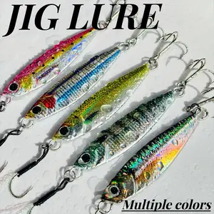 Jig Lure 5pcs Fishing Metal Lead Lures 0.7oz/1.4oz  with Feathers & Treble Hooks for Bass Tuna Salmon Fast Sinking Jigging Lures in Multiple Colors