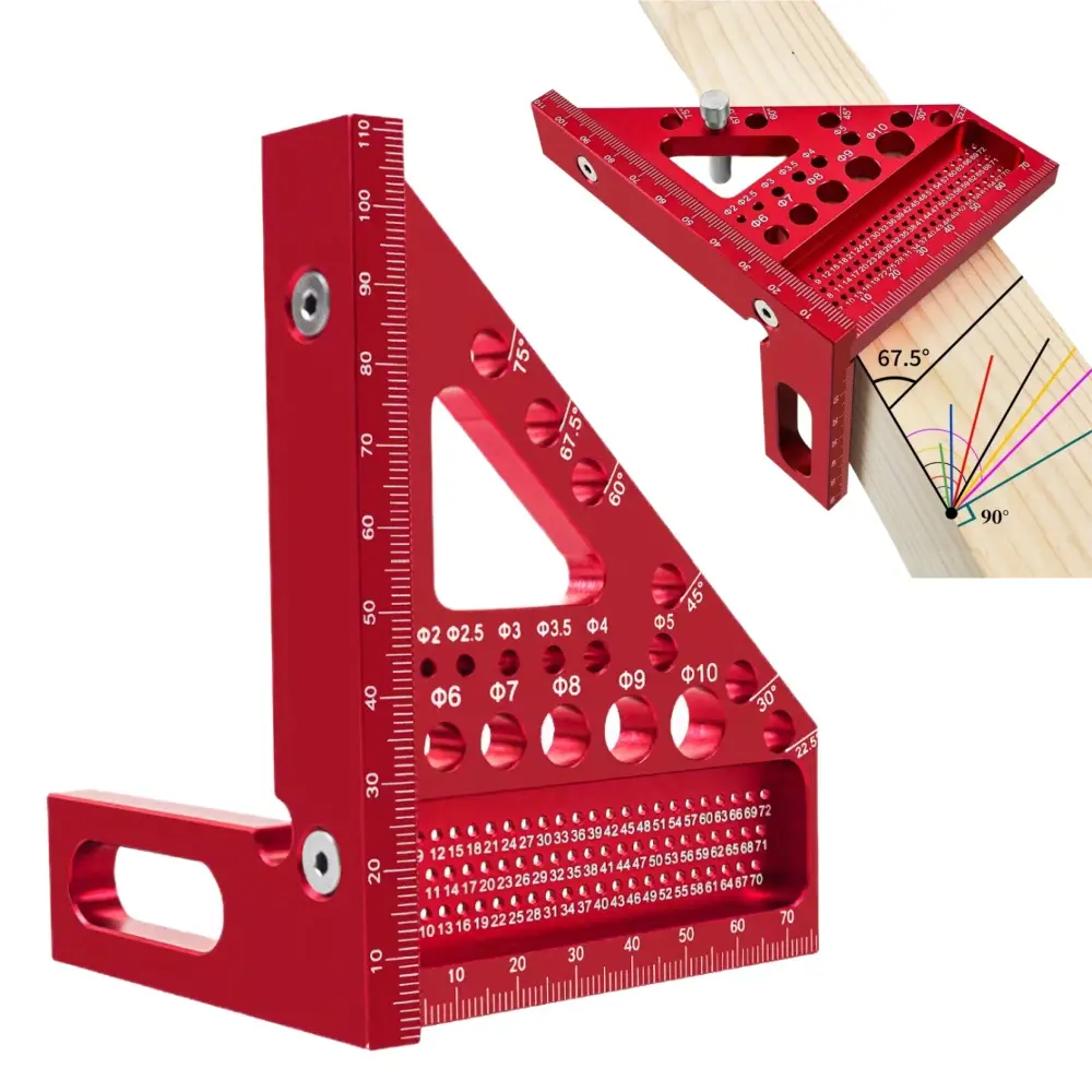 Multi Functional Woodworking Square Protractor Triangle Ruler With Hidden pin, Aluminum Alloy Square Ruler, Marking Ruler, Hole Ruler For Metric Measurement, 45 ° 90 ° Angle Ruler Auxiliary Measuring Tool, Hand Measuring Tool, Measuring Instrument