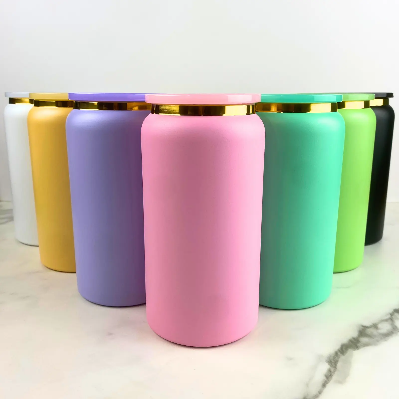 16 oz Stainless Steel Cup with Colorful Plastic Straw, Wholesale Cups, Tumblers, Drinkware, Water Bottles