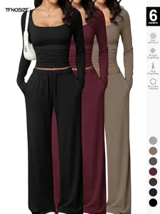 Women's Long Sleeve Square Neck Loungewear Set, Casual Loose Fit Home Wear, All Seasons Soft Comfortable Fabric, 2026 New Arrival, Womenswear Nightwear