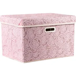 Larger Collapsible Storage Bin with Lid [1-Pack] Fabric Decorative Storage Box Cube  Container Baskes with Handles Divider for Bedroom Closet Living Room Pink 17.7x11.8x11.8 Inch door organizer