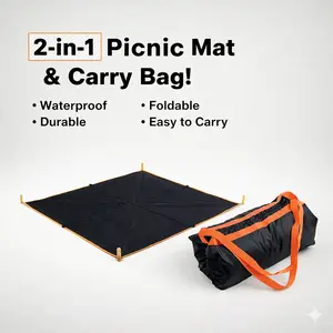 2-in-1 Waterproof Camping Picnic Mat Foldable Outdoor Blanket with Carry Bag Double-sided Oxford Fabric 210D Polyester Non-toxic PVC Coating Durable for Picnics Beach Trips Camping Parks