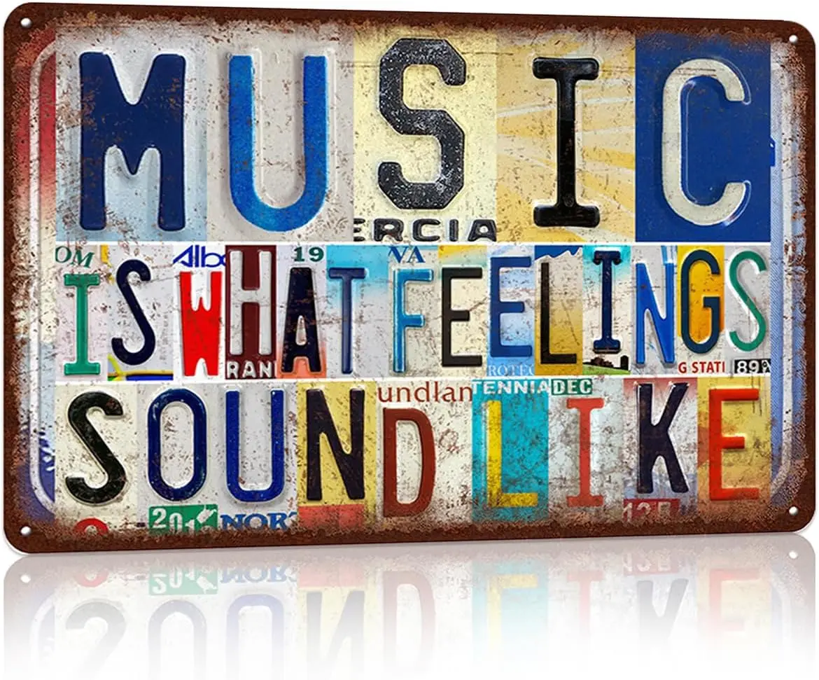 Vintage Music Room Wall Decor Inspirational Quotes Metal Sign Tin Signs Poster - Music Is What Feelings Sound Like