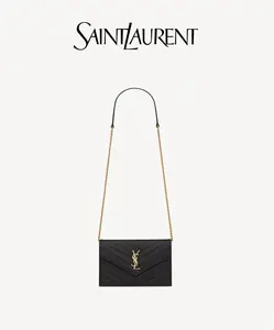 Pre-owned Yves Saint Laurent YSL Saint Laurent Cassandre Envelope Small<br/>WOC Black Grain Leather Gold Chain