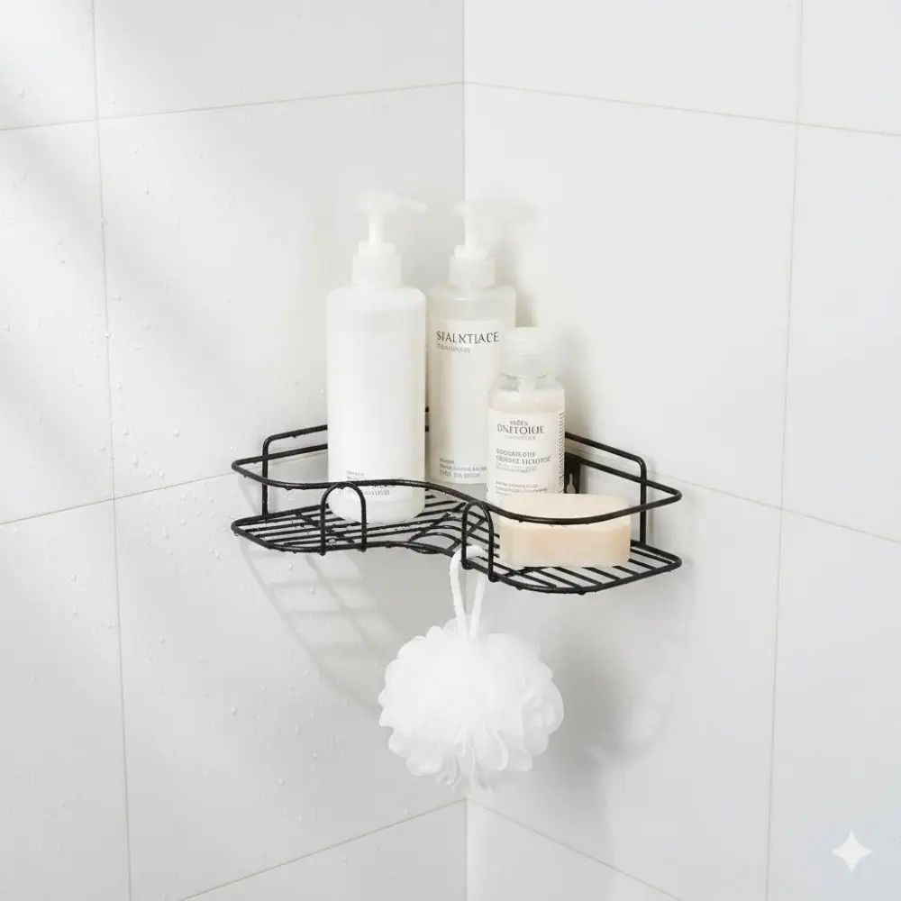 Adjustable Corner Shower Shelf, Space-Saving Bathroom Organizer with Rustproof Design, Holds Shampoo Bottles & Toiletries, No Drill Installation for Easy Setup, Multi-Layer Storage for Bathroom & Tub Areas