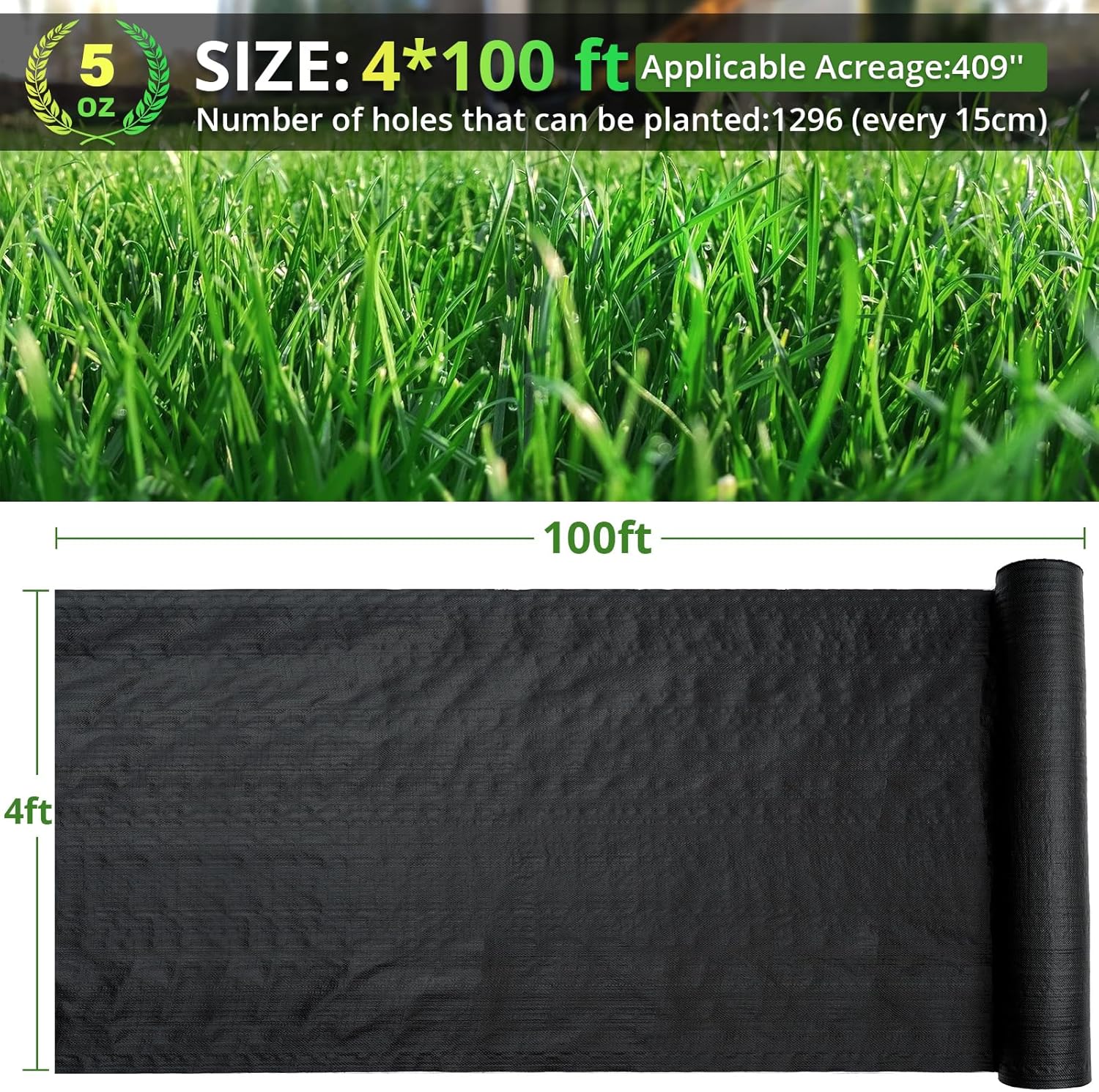 Premium 5 OZ Weed Barrier Landscape Fabric, 4ft x 100ft Heavy Duty Pro Gardening Ground Cover Mat, Woven Geotextile Fabric Mulch Cloth, Black Garden Bed Liner for Landscaping/Driveway/Farm/Greenhouse