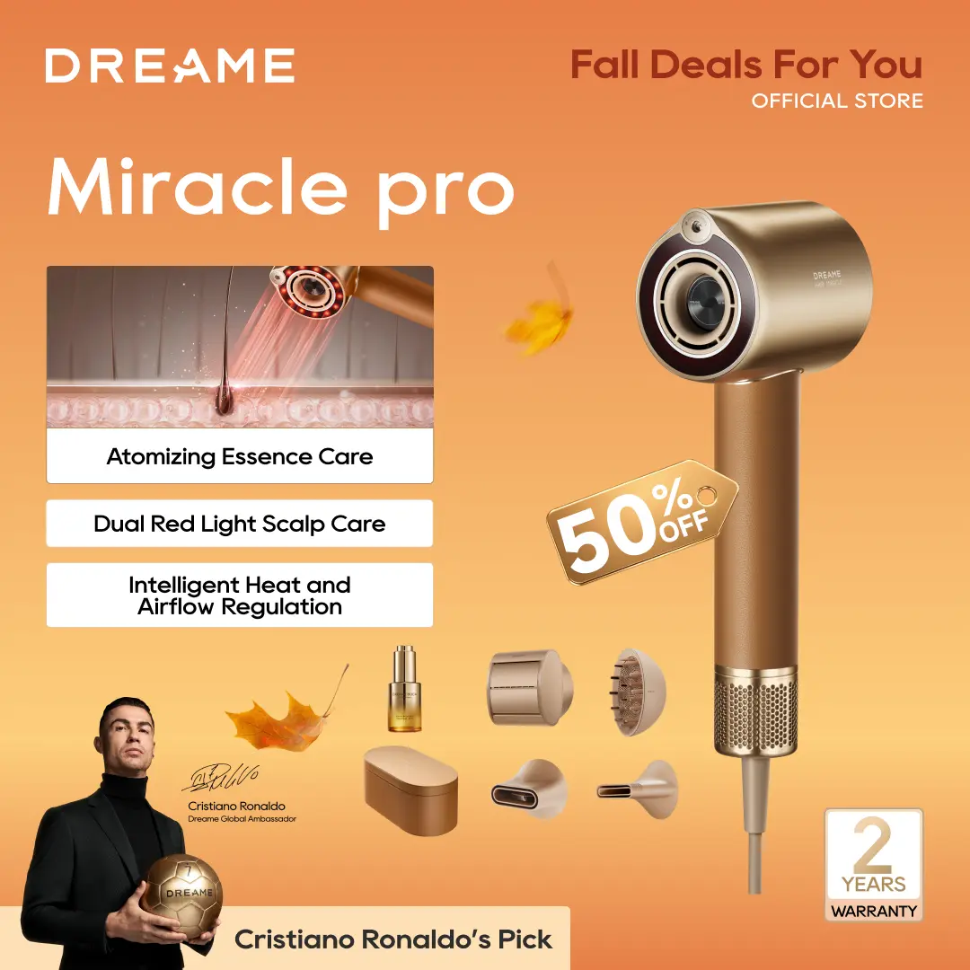 Dreame Miracle Pro Powerful Diffuser Hair Dryer Kit with Red-Light Scalp Care, 1400W Fast Drying, Hair Nourishment Essence, Intelligent Temp & Airflow Control, 6 Custom Modes, Concentrator, Bonnet, Cartridge, Storage Box