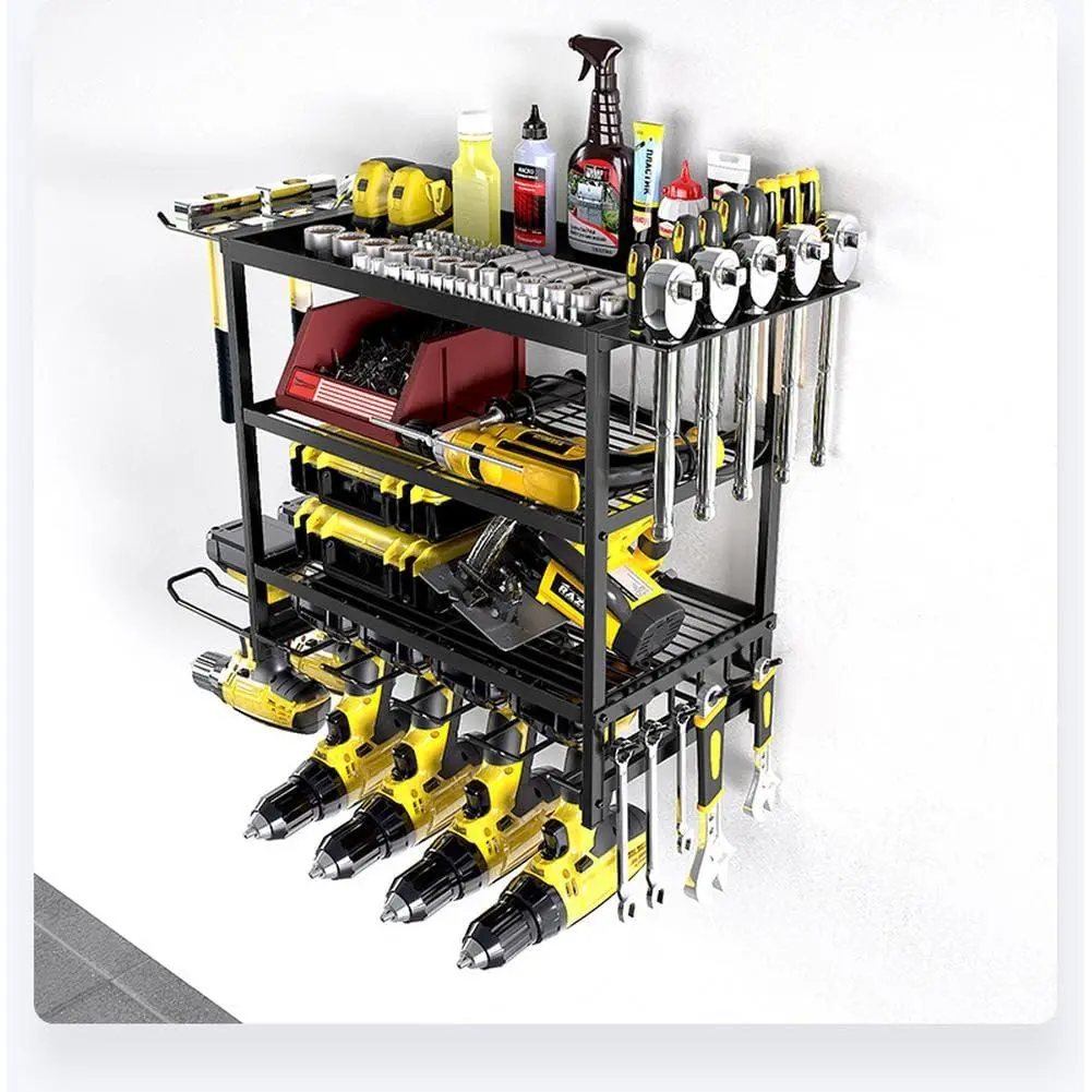 Tool Wall Mount, Workshop Equipment, Workshop Organizer, Tool Rack for 8 Power Tools, 4 Levels Tool Stand with Screwdriver Holder for Garage, Car Workshop, 60 x 24.5 x 41.5 cm