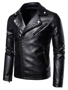 Men's PU Jacket with Asymmetrical Zipper Design, Stylish Motorcycle Streetwear, Casual Fashionable Versatile Outerwear for Men