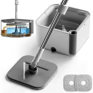 Mop and Bucket Set,360? Square Spin Mop with Separate Dirty Water System,Versatile Mops for Walls with 64" Extra Long Handle Telescopic,2 Microfiber Pads,Mops for  Floors Cleaning