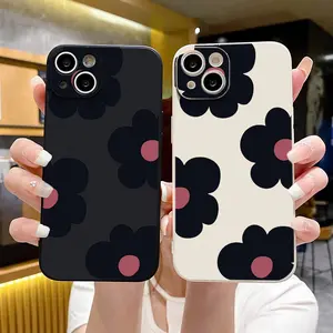 Black Flower Simple Elegant Design B357 for iPhone 16/15/14/13/12/11/Plus/Pro/Pro Max Series - Shockproof Case, Stylish Design