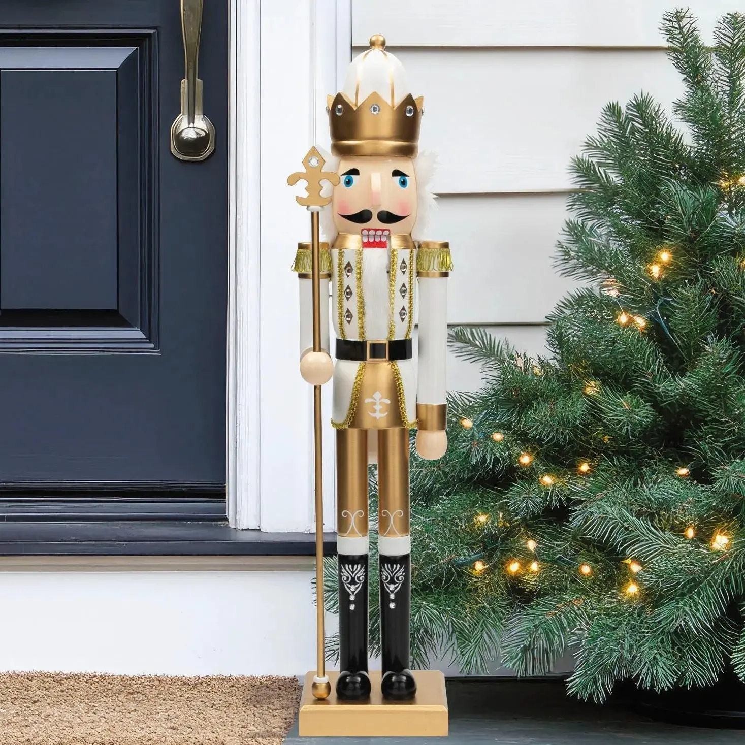 3FT Large Classic Gold Wooden Nutcracker with Scepter, Christmas Holiday Decoration
