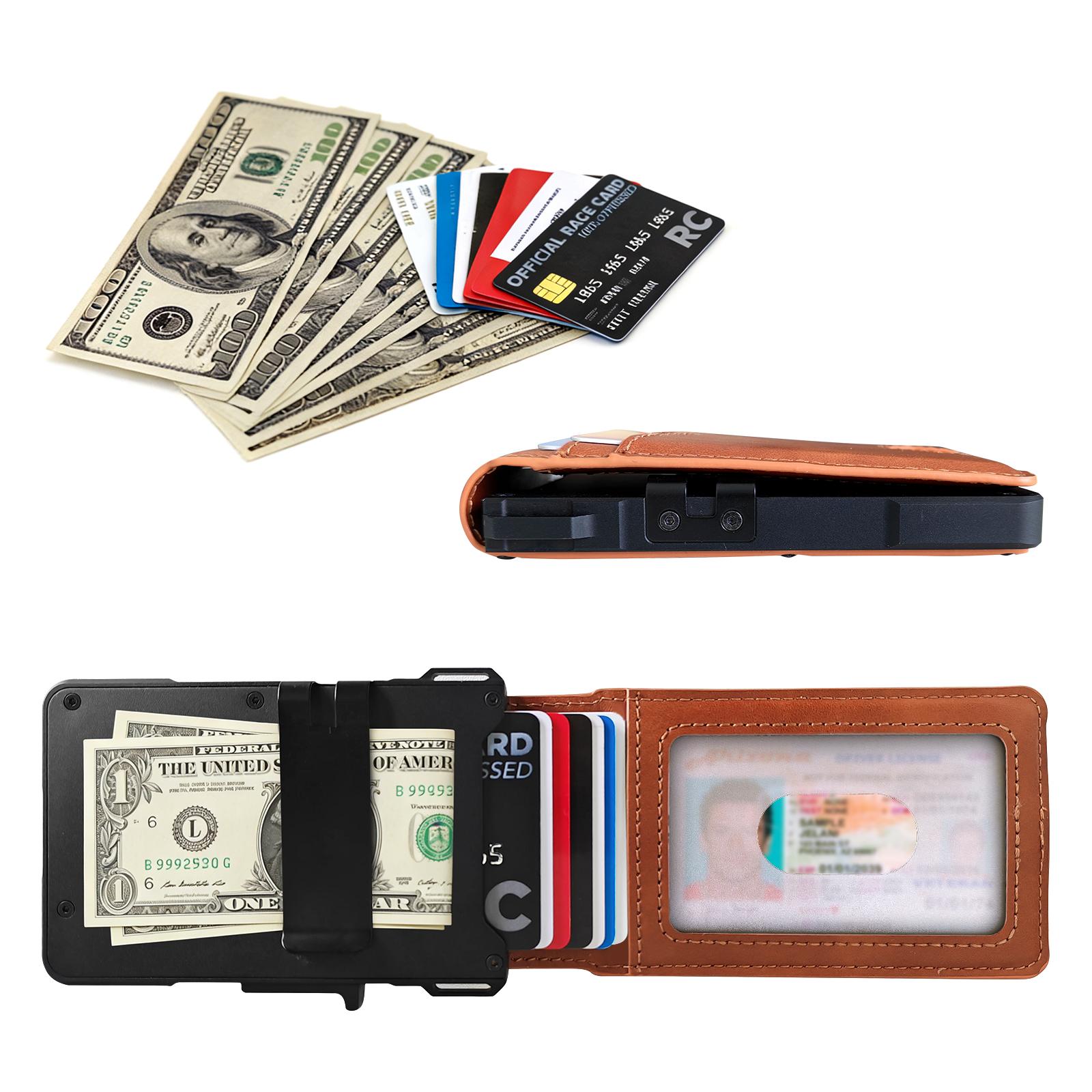 Premium Full-Grain Leather Men's Slim Wallet: 9 - 13 Cards, Money Clip, ID Window. RFID - Blocking, Aluminum Bifold Pop - Up SpringStatements