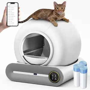 Automatic Cat Litter Box Self Cleaning For Multiple Cats, 65L+9L Robot, 3 Rolls Garbage Bags