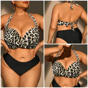 2025 Swimsuit Big Breast Hard Bag Plus Size Swimsuit Female Amazon Split High Waist Leopard Print Bikini