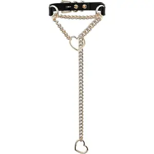 Handmade Black Heart Choker Collar For Women, Punk Gothic O-ring Slip Chain Necklace with Adjustable Vegan Leather Buckle